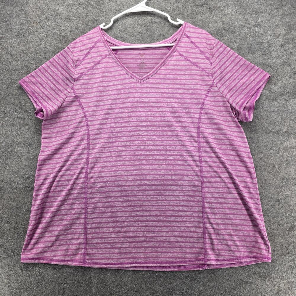 LIVI Active Shirt Womens 18/20 V Neck Short Sleeve Striped Lightweight Top Plus